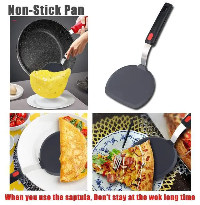 Alt view image 5 of 7 - Silicone Turner Wide Pancake Spatula Pizza Peel Kitchen Utensil Nonstick Cookware Safe Kitchen Flipper for Griddle Cooking and Baking- 600°F Heat-Resistant Rubber Egg Spatulas.