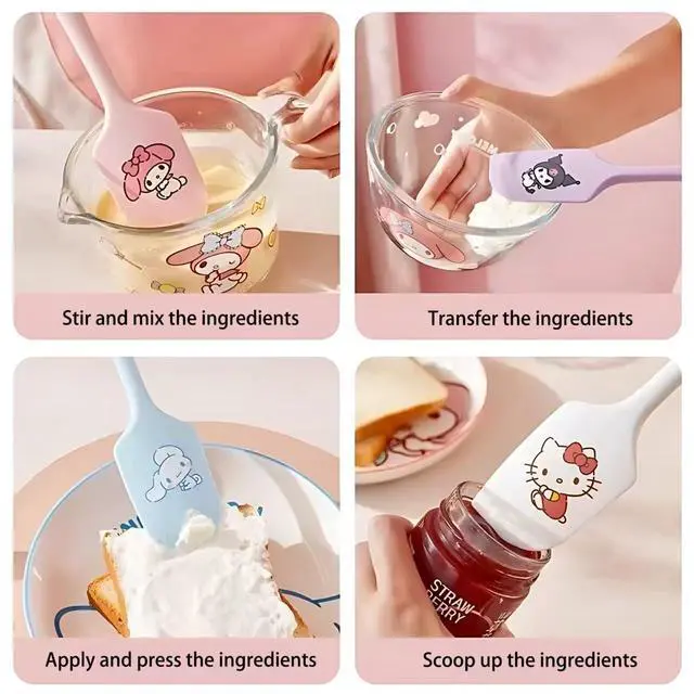 Alt view image 2 of 5 - Cartoon Kitty silicone spatula, long handle non-stick rubber, heat-resistant, suitable for cream, jam, blenders, and applicable for cooking and baking (White KT)