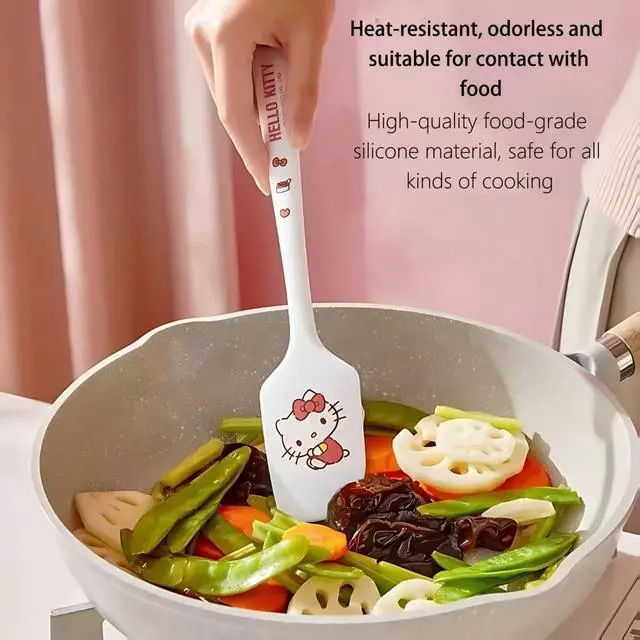Alt view image 5 of 5 - Cartoon Kitty silicone spatula, long handle non-stick rubber, heat-resistant, suitable for cream, jam, blenders, and applicable for cooking and baking (White KT)