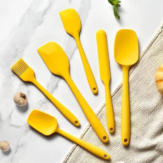 Alt view image 7 of 7 - Silicone Spatula Set 6 Pieces High Heat Resistant Kitchen Scraper Spatulas,One-Pieces Seamless Design for Scraping,Cooking,Baking,Mixing Yellow