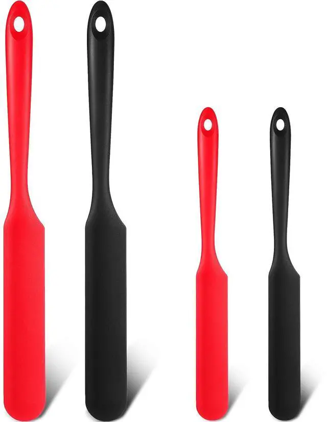 Main image of 4 Pieces 13 Inch and 9.6 Inch Silicone Jar Spatulas Set Large and Medium Rubber Butter Cake Cream Spatulas Heat Resistant Non-stick Mixing Batter Scraper for Jars, Blender, Cooking Baking (Red, Black)