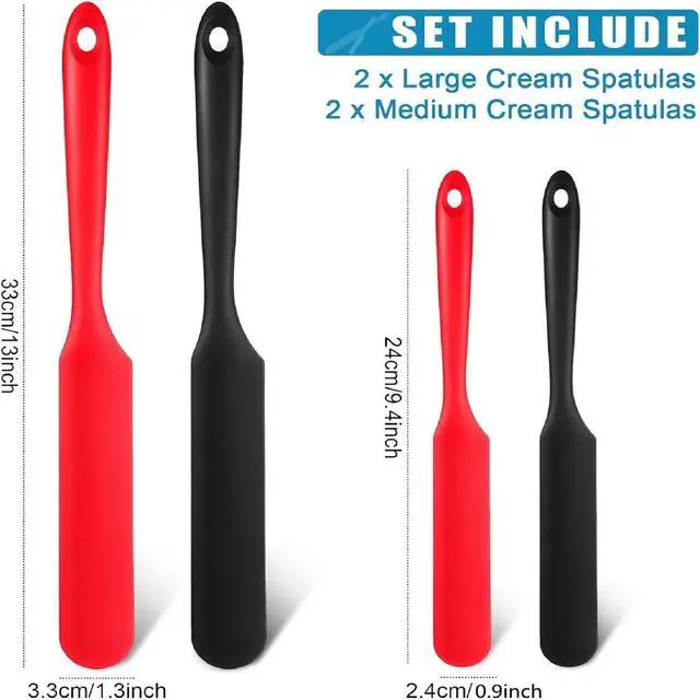 Alt view image 2 of 5 - 4 Pieces 13 Inch and 9.6 Inch Silicone Jar Spatulas Set Large and Medium Rubber Butter Cake Cream Spatulas Heat Resistant Non-stick Mixing Batter Scraper for Jars, Blender, Cooking Baking (Red, Black)