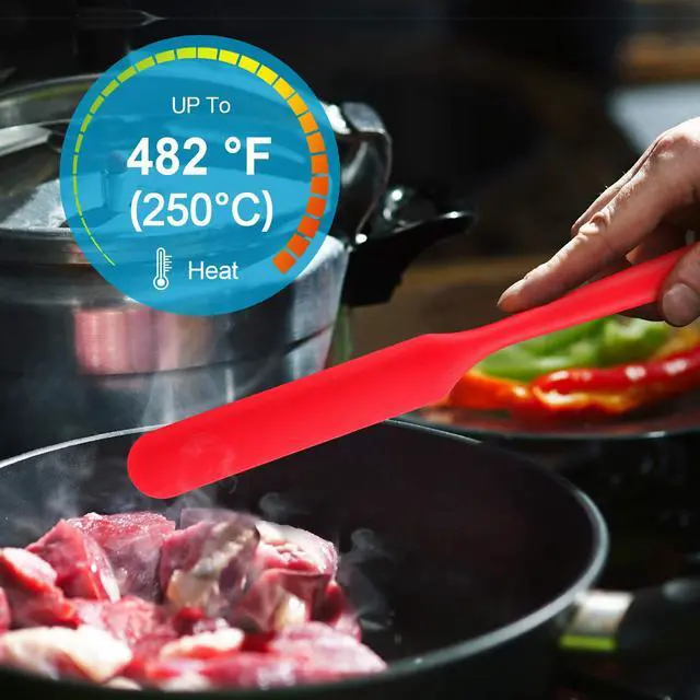 Alt view image 3 of 5 - 4 Pieces 13 Inch and 9.6 Inch Silicone Jar Spatulas Set Large and Medium Rubber Butter Cake Cream Spatulas Heat Resistant Non-stick Mixing Batter Scraper for Jars, Blender, Cooking Baking (Red, Black)
