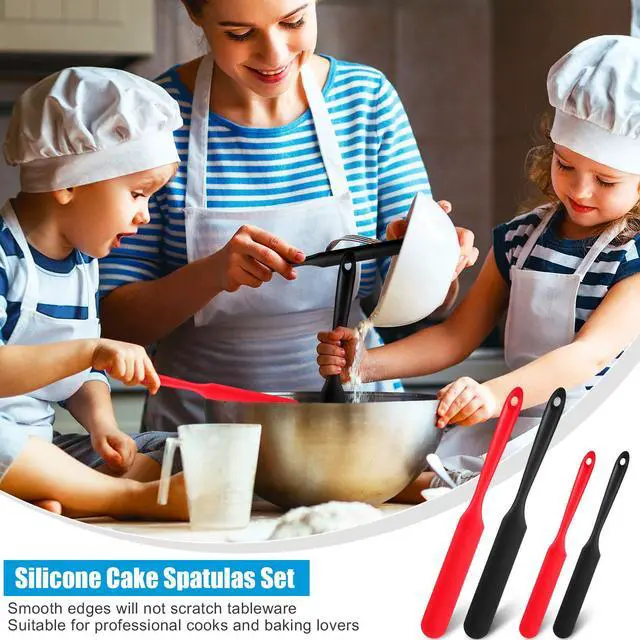 Alt view image 5 of 5 - 4 Pieces 13 Inch and 9.6 Inch Silicone Jar Spatulas Set Large and Medium Rubber Butter Cake Cream Spatulas Heat Resistant Non-stick Mixing Batter Scraper for Jars, Blender, Cooking Baking (Red, Black)