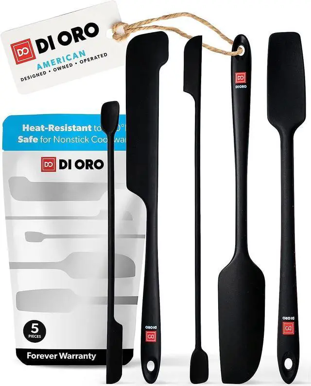 Main image of Silicone Jar Spatulas for Scraping - Rubber Spatulas Silicone Heat Resistant - Kitchen Spatulas Nonstick Cookware Safe - Silicone Utensil Set for Blenders, Mixing, Baking, & Makeup (5pc, Black)