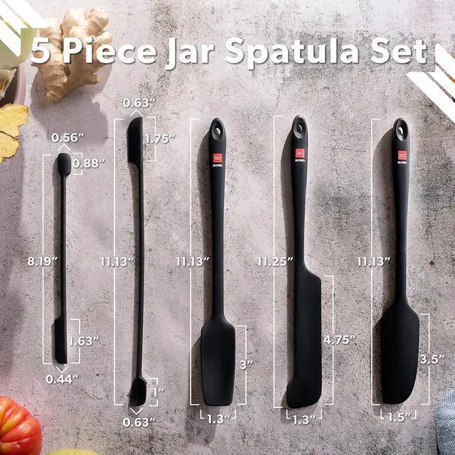 Alt view image 5 of 7 - Silicone Jar Spatulas for Scraping - Rubber Spatulas Silicone Heat Resistant - Kitchen Spatulas Nonstick Cookware Safe - Silicone Utensil Set for Blenders, Mixing, Baking, & Makeup (5pc, Black)