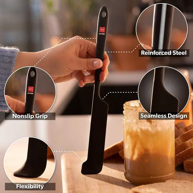 Alt view image 4 of 7 - Silicone Jar Spatulas for Scraping - Rubber Spatulas Silicone Heat Resistant - Kitchen Spatulas Nonstick Cookware Safe - Silicone Utensil Set for Blenders, Mixing, Baking, & Makeup (5pc, Black)