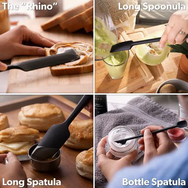 Alt view image 7 of 7 - Silicone Jar Spatulas for Scraping - Rubber Spatulas Silicone Heat Resistant - Kitchen Spatulas Nonstick Cookware Safe - Silicone Utensil Set for Blenders, Mixing, Baking, & Makeup (5pc, Black)