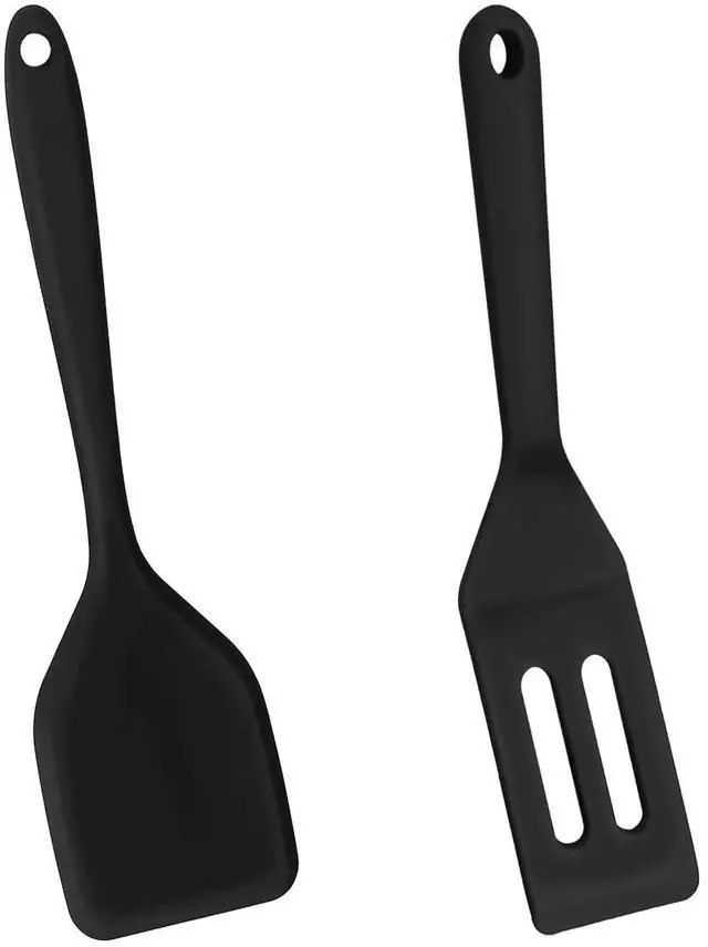 Main image of 2 Pieces Mini Silicone Spatula, Nonstick Silicone Serve Turner, Small Spatulas for Kitchen Cooking, Heat Resistant Cookie Slotted Spatula (Black)