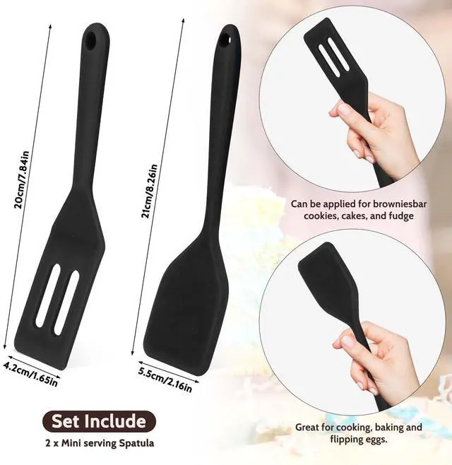 Alt view image 2 of 7 - 2 Pieces Mini Silicone Spatula, Nonstick Silicone Serve Turner, Small Spatulas for Kitchen Cooking, Heat Resistant Cookie Slotted Spatula (Black)
