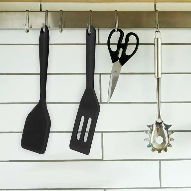 Alt view image 5 of 7 - 2 Pieces Mini Silicone Spatula, Nonstick Silicone Serve Turner, Small Spatulas for Kitchen Cooking, Heat Resistant Cookie Slotted Spatula (Black)