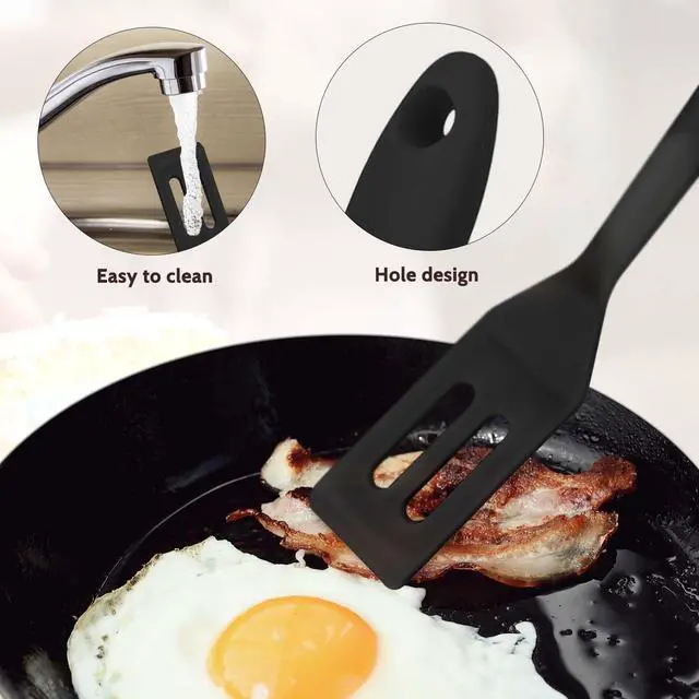 Alt view image 4 of 7 - 2 Pieces Mini Silicone Spatula, Nonstick Silicone Serve Turner, Small Spatulas for Kitchen Cooking, Heat Resistant Cookie Slotted Spatula (Black)