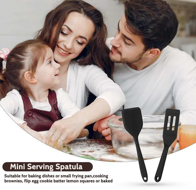 Alt view image 7 of 7 - 2 Pieces Mini Silicone Spatula, Nonstick Silicone Serve Turner, Small Spatulas for Kitchen Cooking, Heat Resistant Cookie Slotted Spatula (Black)