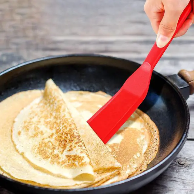 Alt view image 2 of 5 - Pieces Crepe Spatula Silicone Narrow Skinny Flipper Long Heat Resistant Cooking Pancake Spatula Non Stick for Cooking Egg Burgers Pizza Pancake Steak Omelet(Red)