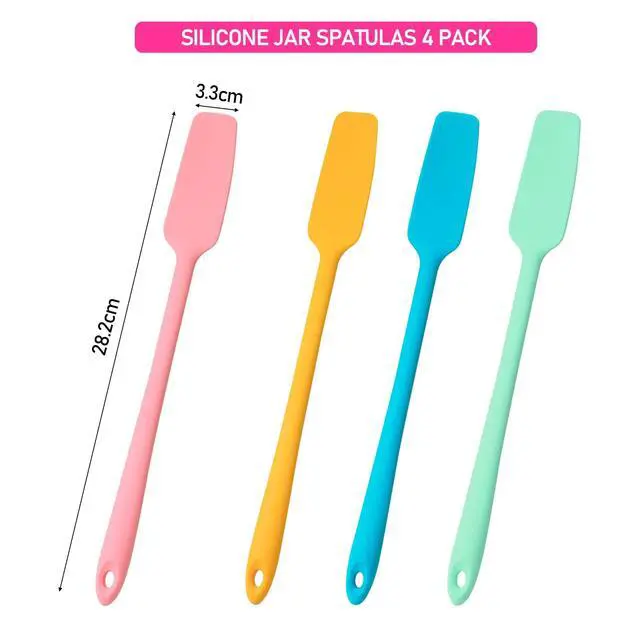 Alt view image 2 of 5 - Silicone Jar Spatulas 4 Pack | Long Handle Heat Resistant 600°F Non-Stick Scrapers | for Mason Jars, Baking, Cake Icing, Jam, Blenders | Small Kitchen Utensils | 4 colors