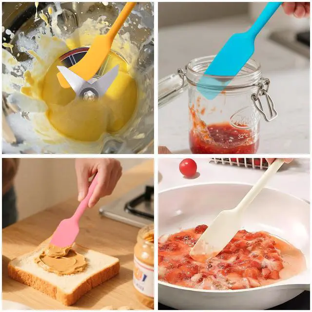 Alt view image 3 of 5 - Silicone Jar Spatulas 4 Pack | Long Handle Heat Resistant 600°F Non-Stick Scrapers | for Mason Jars, Baking, Cake Icing, Jam, Blenders | Small Kitchen Utensils | 4 colors