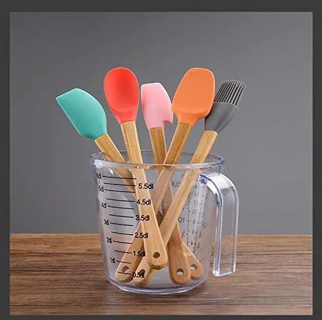 Alt view image 2 of 6 - Small Spatulas for Kitchen Use,Silicone Mini Spatula Small Rubber Scraper Heat Resistant Tiny Spatula for Baking Cookie with Bamboo Handle, Colorful