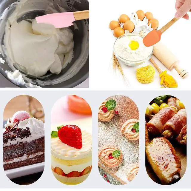 Alt view image 6 of 6 - Small Spatulas for Kitchen Use,Silicone Mini Spatula Small Rubber Scraper Heat Resistant Tiny Spatula for Baking Cookie with Bamboo Handle, Colorful