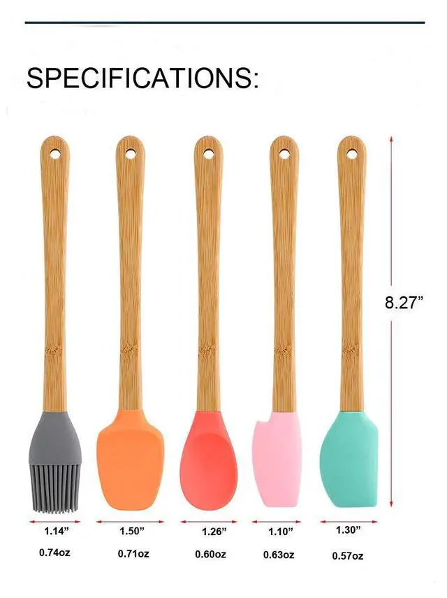 Alt view image 5 of 6 - Small Spatulas for Kitchen Use,Silicone Mini Spatula Small Rubber Scraper Heat Resistant Tiny Spatula for Baking Cookie with Bamboo Handle, Colorful
