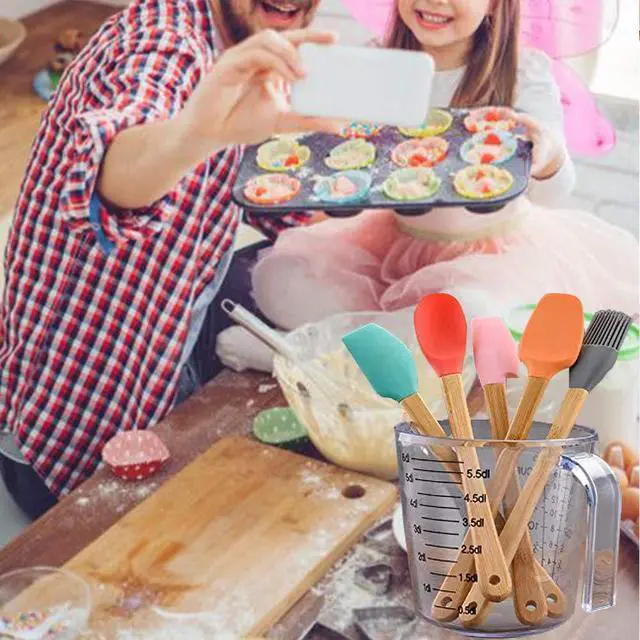 Alt view image 4 of 6 - Small Spatulas for Kitchen Use,Silicone Mini Spatula Small Rubber Scraper Heat Resistant Tiny Spatula for Baking Cookie with Bamboo Handle, Colorful