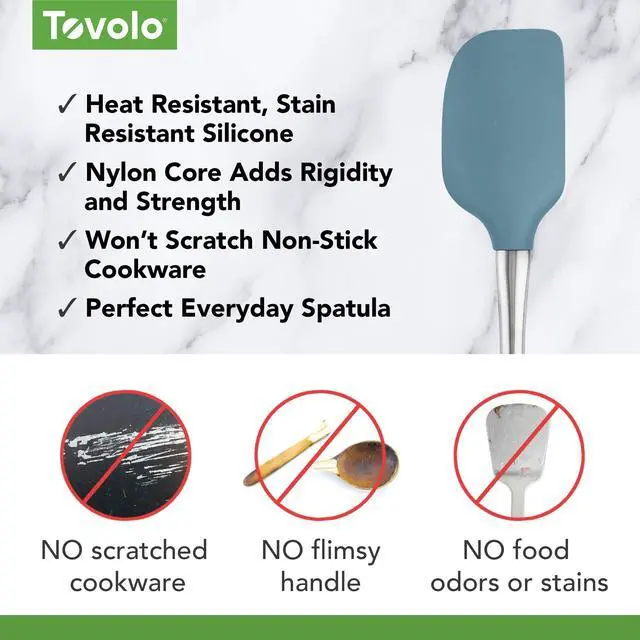 Alt view image 3 of 6 - Flex-Core Silicone Spatula Metal Handle for Scraping Bowls Mixing and Baking, Dishwasher Safe Heat Resistant Stainless Steel Silicone Spatula for Cast Iron and Nonstick Cookware, Blue Slate