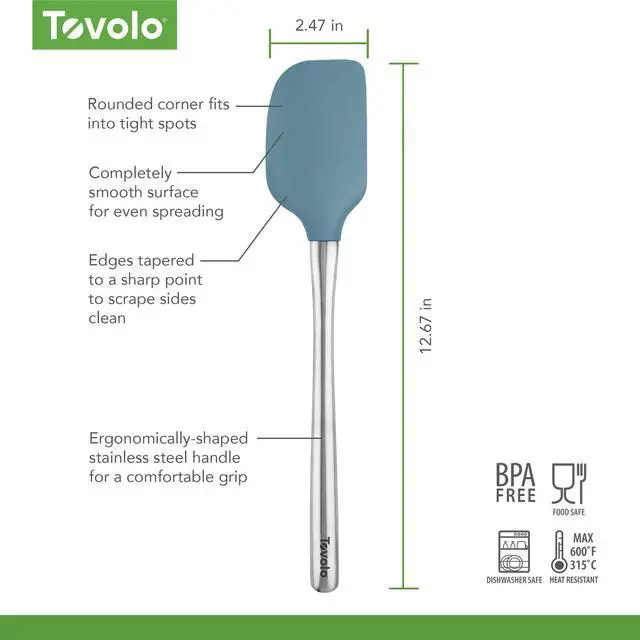 Alt view image 6 of 6 - Flex-Core Silicone Spatula Metal Handle for Scraping Bowls Mixing and Baking, Dishwasher Safe Heat Resistant Stainless Steel Silicone Spatula for Cast Iron and Nonstick Cookware, Blue Slate