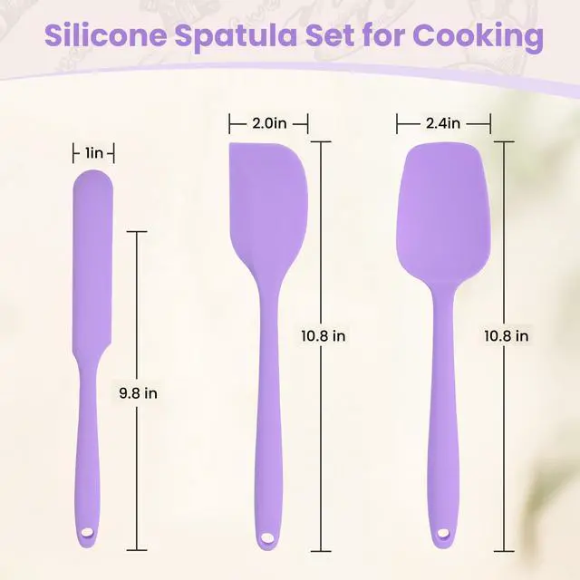 Alt view image 2 of 7 - Spatulas Silicone Heat Resistant, Rubber Spatula Food Grade, Handle with Ergonomic Grip Kitchen Utensils Set,Nonstick Silicona Cooking Utensils Set for Cooking and Mixing 3Pacs Purple