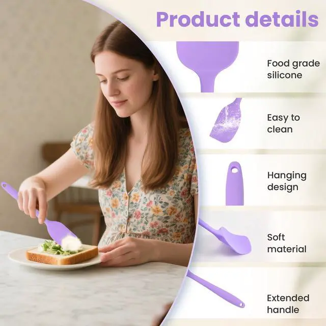 Alt view image 3 of 7 - Spatulas Silicone Heat Resistant, Rubber Spatula Food Grade, Handle with Ergonomic Grip Kitchen Utensils Set,Nonstick Silicona Cooking Utensils Set for Cooking and Mixing 3Pacs Purple