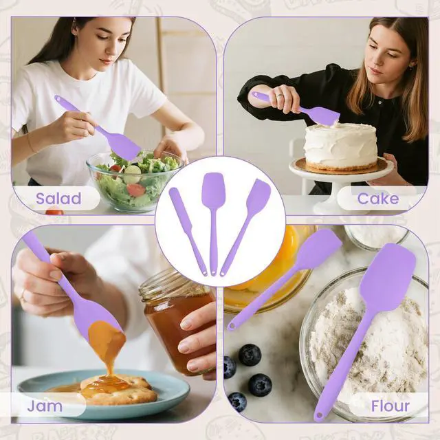Alt view image 4 of 7 - Spatulas Silicone Heat Resistant, Rubber Spatula Food Grade, Handle with Ergonomic Grip Kitchen Utensils Set,Nonstick Silicona Cooking Utensils Set for Cooking and Mixing 3Pacs Purple