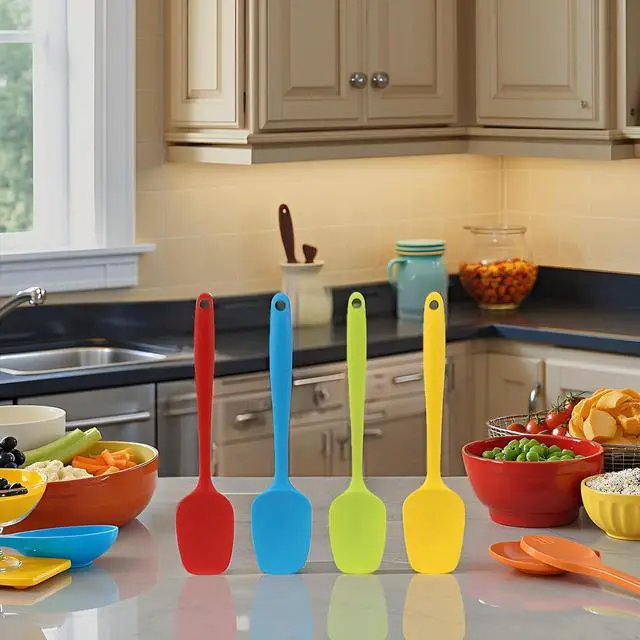 Alt view image 3 of 7 - Silicone Spatula Set of 4, Small 8 inch Non-stick Rubber Spoon Spatulas, One Piece Design Flexible Silicone Spoon for Baking Cooking Mixing, Dishwasher Safe