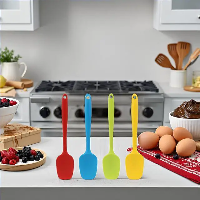 Alt view image 7 of 7 - Silicone Spatula Set of 4, Small 8 inch Non-stick Rubber Spoon Spatulas, One Piece Design Flexible Silicone Spoon for Baking Cooking Mixing, Dishwasher Safe