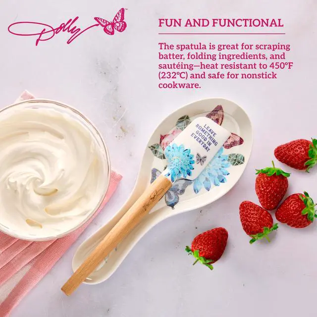 Alt view image 5 of 6 - Spatula and Spoon Rest Set - Rose Kitchen Utensils with Floral and Butterfly Pattern Design - Heat Resistant Silicone Cooking Tools - 2 Piece Baking Essentials Set