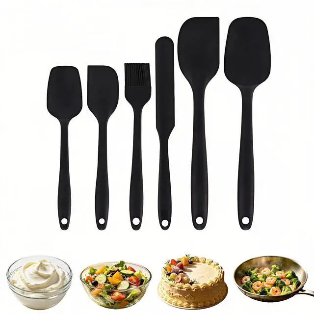 Main image of 6-Piece Silicone Spatula Set, Heat Resistant Up to 230°C, Non-Scratch Non-Stick Cookware, Seamless One-Piece Design,with Pastry Brush for Baking Cooking Mixing (Black)