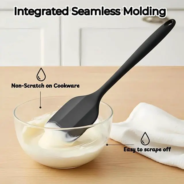 Alt view image 2 of 7 - 6-Piece Silicone Spatula Set, Heat Resistant Up to 230°C, Non-Scratch Non-Stick Cookware, Seamless One-Piece Design,with Pastry Brush for Baking Cooking Mixing (Black)