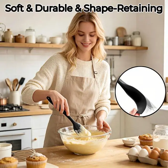 Alt view image 5 of 7 - 6-Piece Silicone Spatula Set, Heat Resistant Up to 230°C, Non-Scratch Non-Stick Cookware, Seamless One-Piece Design,with Pastry Brush for Baking Cooking Mixing (Black)