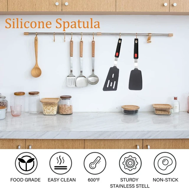 Alt view image 2 of 7 - Silicone Spatula Turner Set of 2, 600°F Heat Resistant Cooking Spatulas for Nonstick Cookware, Kitchen Utensils Use Spatula Flippers Rubber Fish Spatulas Set for Egg, Cookie, Pancake, Fish, Burger
