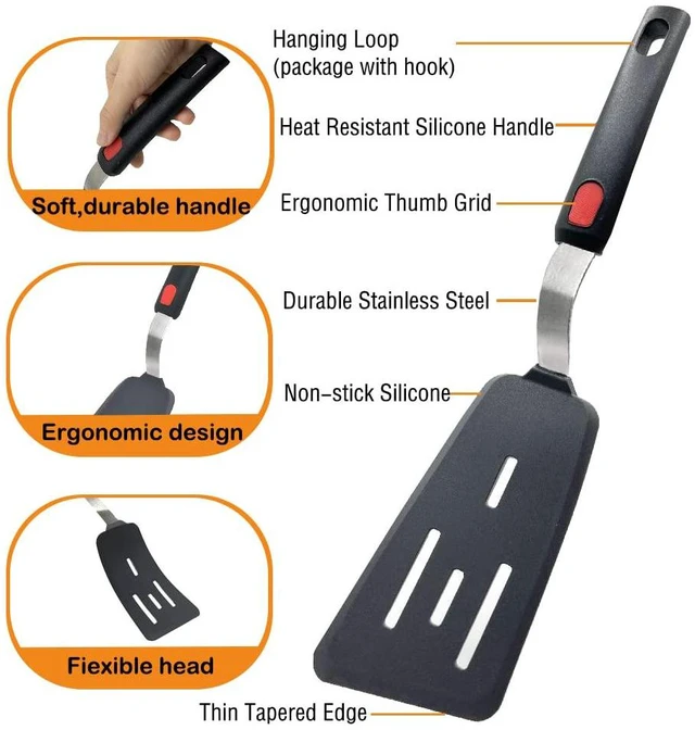 Alt view image 4 of 7 - Silicone Spatula Turner Set of 2, 600°F Heat Resistant Cooking Spatulas for Nonstick Cookware, Kitchen Utensils Use Spatula Flippers Rubber Fish Spatulas Set for Egg, Cookie, Pancake, Fish, Burger