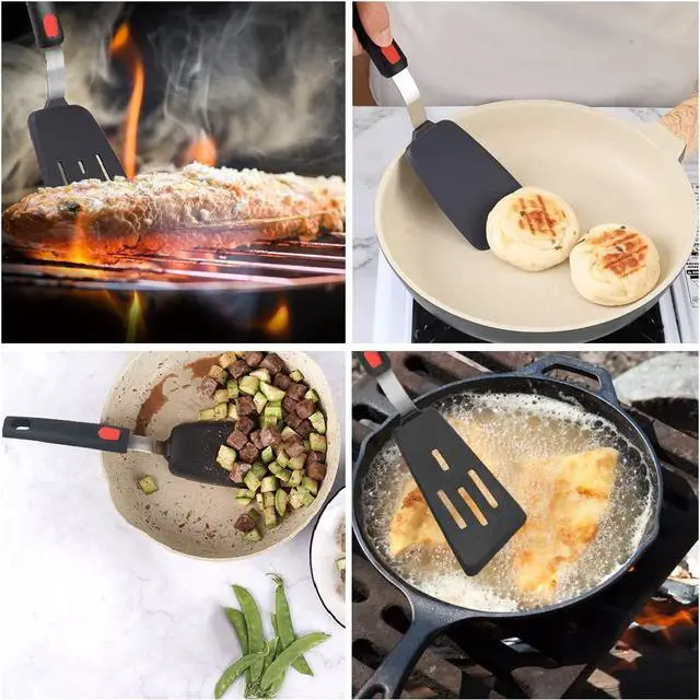 Alt view image 6 of 7 - Silicone Spatula Turner Set of 2, 600°F Heat Resistant Cooking Spatulas for Nonstick Cookware, Kitchen Utensils Use Spatula Flippers Rubber Fish Spatulas Set for Egg, Cookie, Pancake, Fish, Burger