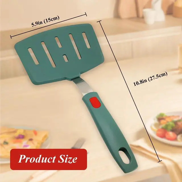 Alt view image 3 of 7 - Silicone Spatula Turner, Heat Resistant Pancake Spatulas for Nonstick Cookware Pan, Wide Slotted Omelette Egg Spatula Fish Spatula Cooking Spatula for Kitchen Use Thin Flexible Spatula Dishwasher Safe