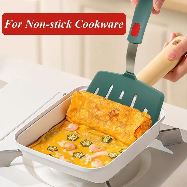 Alt view image 5 of 7 - Silicone Spatula Turner, Heat Resistant Pancake Spatulas for Nonstick Cookware Pan, Wide Slotted Omelette Egg Spatula Fish Spatula Cooking Spatula for Kitchen Use Thin Flexible Spatula Dishwasher Safe