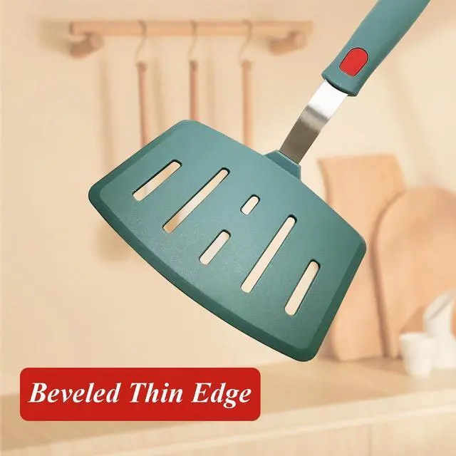 Alt view image 4 of 7 - Silicone Spatula Turner, Heat Resistant Pancake Spatulas for Nonstick Cookware Pan, Wide Slotted Omelette Egg Spatula Fish Spatula Cooking Spatula for Kitchen Use Thin Flexible Spatula Dishwasher Safe