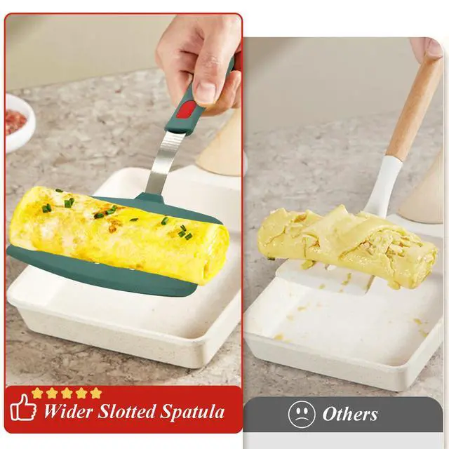 Alt view image 7 of 7 - Silicone Spatula Turner, Heat Resistant Pancake Spatulas for Nonstick Cookware Pan, Wide Slotted Omelette Egg Spatula Fish Spatula Cooking Spatula for Kitchen Use Thin Flexible Spatula Dishwasher Safe