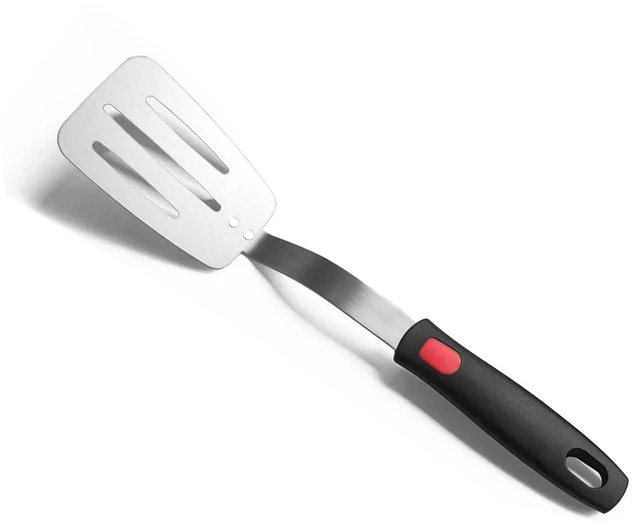 Main image of Stainless Steel Spatula, Flexible Metal Slotted Turner for Cast Iron Skillet, Thin Blade and Heat Resistant Silicone Handle, Great for Egg, Cookie, Meat, Crep, Small