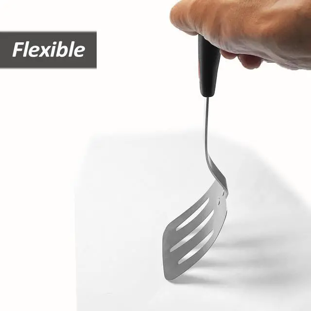 Alt view image 4 of 7 - Stainless Steel Spatula, Flexible Metal Slotted Turner for Cast Iron Skillet, Thin Blade and Heat Resistant Silicone Handle, Great for Egg, Cookie, Meat, Crep, Small