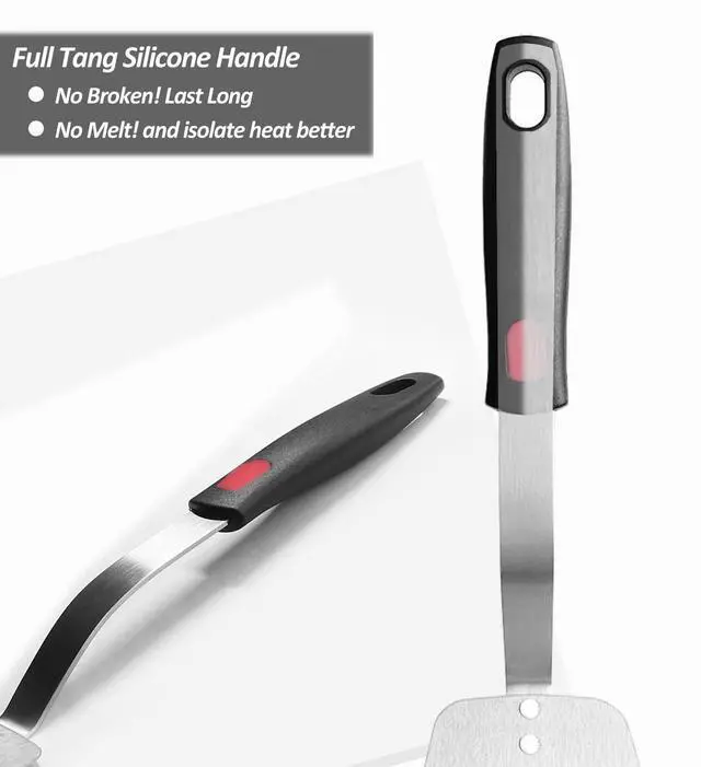 Alt view image 5 of 7 - Stainless Steel Spatula, Flexible Metal Slotted Turner for Cast Iron Skillet, Thin Blade and Heat Resistant Silicone Handle, Great for Egg, Cookie, Meat, Crep, Small