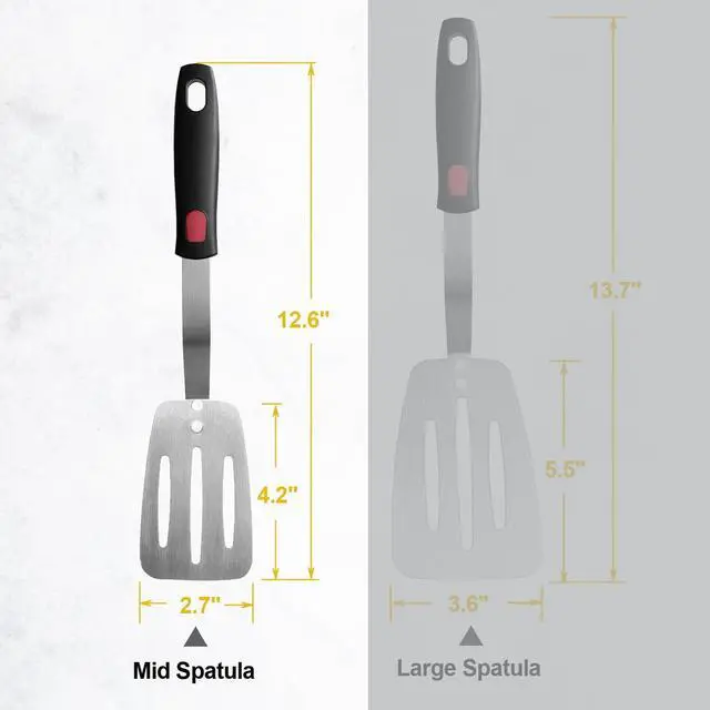 Alt view image 7 of 7 - Stainless Steel Spatula, Flexible Metal Slotted Turner for Cast Iron Skillet, Thin Blade and Heat Resistant Silicone Handle, Great for Egg, Cookie, Meat, Crep, Small