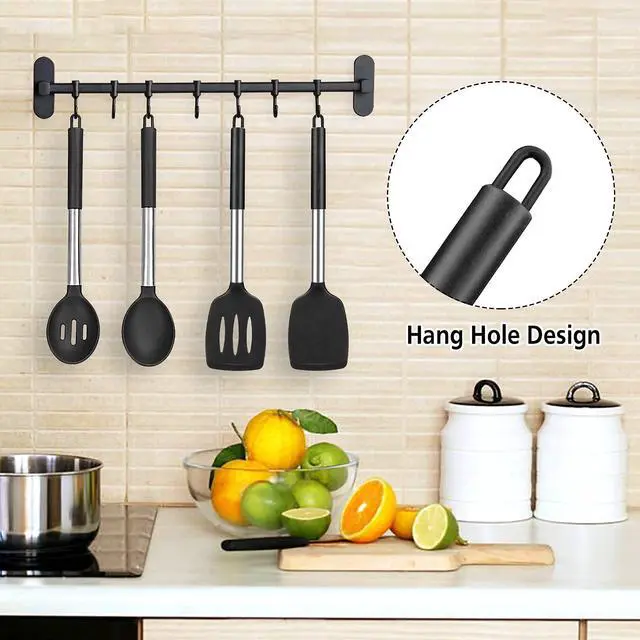 Alt view image 6 of 7 - Large Silicone Cooking Spatulas and Spoons, BPA Free, 4 Pack (Black)