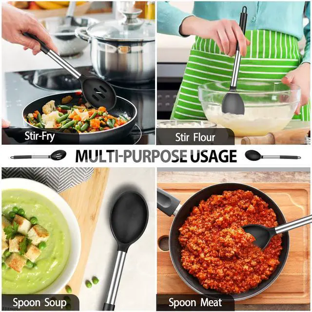 Alt view image 5 of 7 - Large Silicone Cooking Spatulas and Spoons, BPA Free, 4 Pack (Black)
