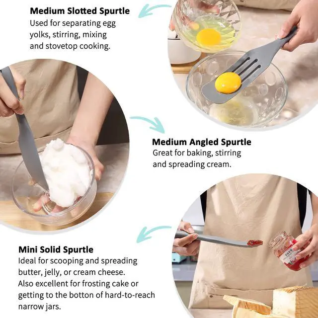 Alt view image 3 of 7 - Silicone Spurtle Set, Silicone Spatula Set, Heat Resistant Cooking Utensil for Nonstick Cookware, ServingBaking, Whisking, Smashing, Scooping, Spreading, 4 Piece
