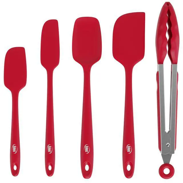 Alt view image 7 of 7 - Silicone Spatula Set, 4 Rubber Spatulas 600°F Heat Resistant, Nonstick Seamless Design with Stainless Steel Core, Dishwasher Safe, BPA free, Bonus Tongs Included